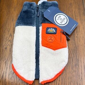 Life Is Good Dog Fleece Vest - Navy, Cream, and Orange. Size XS.